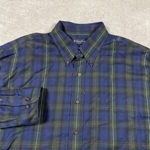 Brooks Brothers Shirt Mens XL Blue Plaid Long Sleeve Non Iron Button Down Pocket